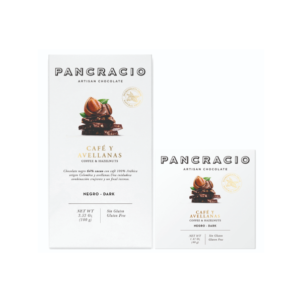 Темный шоколад 64% Pancracio с кофе и карамелизированным лесным орехом (Dark choc.with caram.hazelnuts,cofe)100г